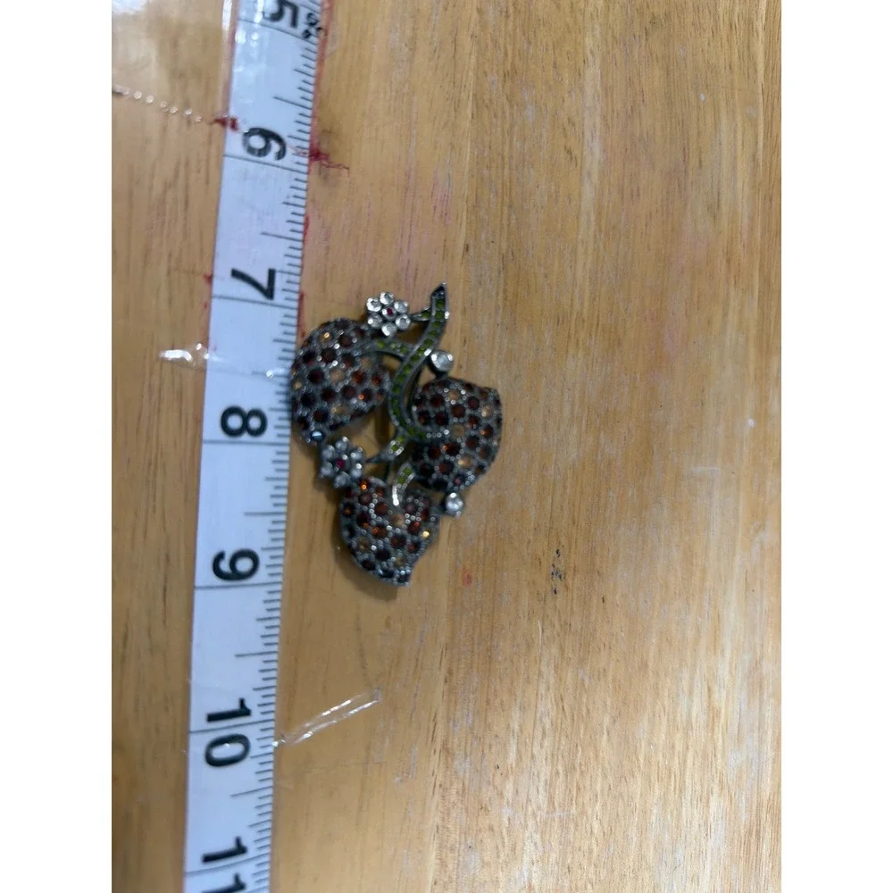 Vintage Style Amber‎ Crystal Leaf and Flower Brooch Gunmetal Tone Pin 572